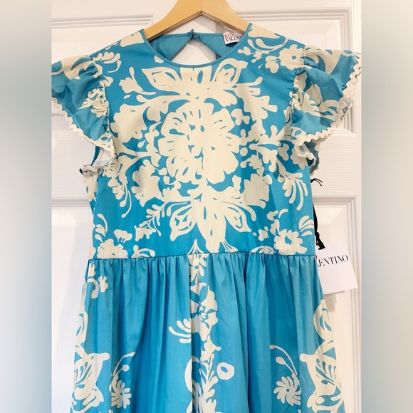 NWT $999 Rred Valentino Ruffled floral-print cotton-broadcloth midi dress - Picture 5 of 8